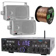 Pyle PDA4BU Bluetooth Stereo Home Receiver, 2x 3.5'' Silver Box Speakers, Wire