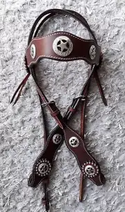 Western Leather Silver Star concho Headstall with Silver dots