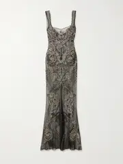 [Clio Peppiatt] Clio Peppiatt - Cora Embellished Tulle Gown - Silver - large large Silver