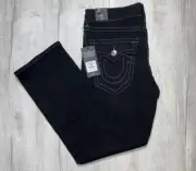 True Religion Mens size 30x30 Ricky Flap SN Relaxed Straight Jeans Black Denim