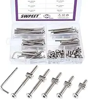 Swpeet 100Pcs Crib Hardware Screws, Nicked Plated M6 × 40/50/60/70/80mm Hex Socket Head Cap Crib Baby Bed Bolt and Barrel Nuts with 1 x Allen Wrench Perfect for Furniture, Cots, Crib Screws