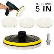 5X 5inch Buffing Polishing Pads Wool Wheel Kit Car Polisher Pad Drill Adapter
