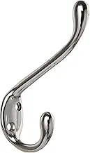 HASWARE 6 PCS Double Prong Robe Hook, Dual Coat Hooks with 12 Pieces Screws Antique Wall Mounted Hooks Robe Vintage Hooks Hangers Large Heavy Duty for Hat Clothes Hanger Towel Keys (Chrome)