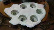 Vintage signed J. Koch 1990 Amish pottery pig-shaped muffin pan. Hand-painted