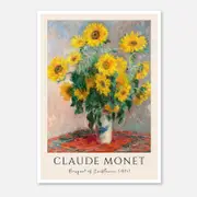 Galrie Claude Monet's Vibrant Bouquet of Sunflowers - Classic Impressionist Art Print, Poster Only, A0 84 x 119cm (33 X 47inch)