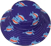 [OATIPHO] Adjustable Chin Strap Boys and Girls Cotton Bucket Hat Sun Cap Cartoon Prints for Beach Blue