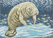 Needlepoint Handpainted Needle Crossings Manatee at Sea 7x5