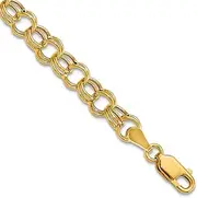 [JewelryWeb] 10k Solid Yellow Gold Hollow Double Link Charm Bracelet 6mm Wide-Link-Charm-Bracelet for Women