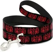 Buckle-Down Dog Leash, BD Skulls with Wings Black/Red, 4 Feet Length x 1.0 Inch Wide