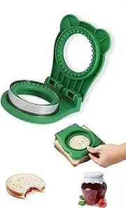 Honwor Kid-Friendly Sandwich Cutter and Sealer - Create Fun DIY Decruster Sandwiches for Breakfast and Lunchbox - Pocket Sandwich Maker for Bento Boxes - Green