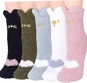 5 Pair Womens Fuzzy Socks Wool Socks, MH MOIHSING Cozy Fluffy Winter Cabin Slipper Warm Fleece Soft Thick Comfy Socks, Girls House Slippers Socks Outdoor Indoor Socks Plush Sleeping Slipper Socks