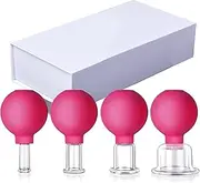 4 Size Facial Cupping Therapy Set Glass, Eye Face Vacuum Massage Anti Cellulite Cup - Silicone, for Beauty Body Cup Lymphatic Fascia Massager (Gift Box Packaging)