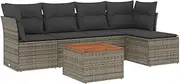 vidaXL Garden Sofa Set - Modular Lounge Patio Furniture - Poly Rattan Seating with Cushions and Acacia Wood Table - Grey