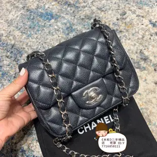 二手真品 CHANEL 香奈兒 mini coco 17cm A35200 黑色 銀扣 銀鏈 牛皮 方胖子