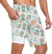 [ZZXXB] Lovely Pomeranian Dog Athletic Shorts for Men with Pockets 2 in 1 Quick Dry Running Shorts S-3XL