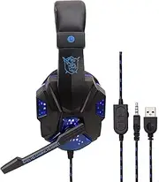 zolyet SY830MV Wired Computer Gaming Headphones Over-Ear Game Headset with Microphone AUX+USB Port Control for PC Black&Blue