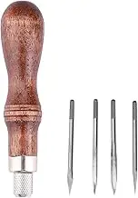 Nutriess Leather Stitching Awl Set, 4 in 1 Wooden Handle, DIY Leathercraft Hole Punch Tool, Sewing Awl for Leathercraft Enthusiasts