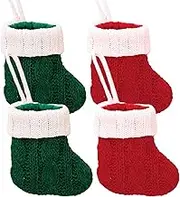4Pcs Christmas Stockings 4.3x3.9 Mini Christmas Stockings Green and Red Rustic Knit Christmas Stockings Small Goodie Bags for Christmas Tree Decorations Family Home Decor Stockings Christmas Knit