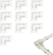 [Clearhill] 8mm 2Pin 10Pcs Transparent Solderless L-Shape COB LED Strip Connectors,90°Right Angle Corner Joints for 5V 12V 24V Single Color LED Strip Lights,Seamless Corner Connection.