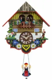 Swiss House Battery Chalet Clock With Dancers & Swinging Doll 19cm By TRENKLE
