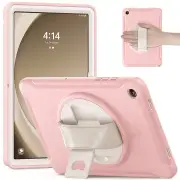For Samsung Galaxy Tab A9+/A9 Plus Hand Strap Case, 11 inch SM-X210 X215 Rotating Stand Shockproof Case Cover (Rose Gold)