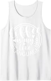 [Generic] Coffee is My Love Language Funny Caffeine Addict Tank Top T-Shirt for Men Crew Neck Tee Shirt