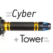 KiWAV Motorcycle Cyber grips Gold with Tower Bar Ends Blue/Black