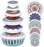 CHENGU 12 Pcs Reusable Bowl Covers Bulk 5 Size Elastic Cloth Fabric Bowl cover for Bread Proof Rising Sourdough Dish Food Stretchy Storage(Mandala Style,Classic Color)