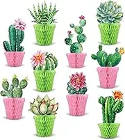 10Pcs Cactus Honeycomb Centerpieces Potted Succulent Paper Table Topper Green Pink Flower Pots Bloom Theme Summer Party Table Decoration for Birthday Hawaiian Luau Baby Shower Photography