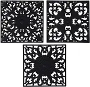 Viwehots Silicone Trivets for Hot Pots and Pans, Square Non Slip Mats for Table or Counter, Multi-Use Carved Hot Pads, Flexible Modern Pad Heat Resistant Big Teapot Coaster Set of 3 Black