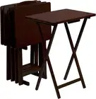 5 Piece Set, 4 Folding Wooden TV Tray Snack Tables with Storage Rack, Espresso