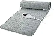 Electric Heating Pad 30 x 60 cm Dry and Wet Heat Pad - Electric Fast Heating Pad with Shut-Off Temperature and Timer for Neck, Shoulder, Back (Light Grey)