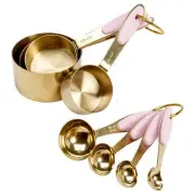 Paris Hilton Measuring Cups and Spoons Set, Stainless Steel with Pink Silicon...