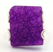 Natural Amethyst Druzy 925 Sterling Silver Ring Sz 6,