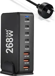 268W USB C Charger, 8-Port Fast USB Charging Station with 5 USB-C + 3 USB-A, Portable Multiport Wall Charger for iPhone 15-12 Series, iPad Pro, MacBook, Galaxy, Pixel, Switch, and More