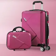2pcs Luggage Suitcase Trolley Set Travel TSA Lock Storage Hard Case Plum