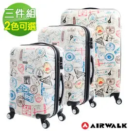 【AIRWALK】環郵世界郵戳款可加大硬殼行李箱20+24+28吋三件組(共2色)