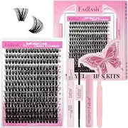 FADLASH Lash Extension DIY Kit Lash Clusters D Curl Cluster Lashes with Lash Bond and Seal Cluster Lashes Glue Remover Lash Tweezers for DIY Eyelash Extension at Home（Kit 80D-0.07D-12-18MIX）