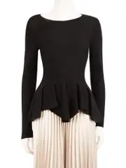 Black Wool Peplum Ruffled Top