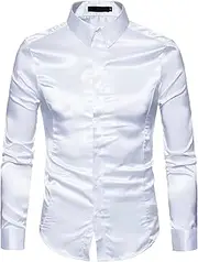 [HENGAO] Men's Shiny Satin Dance Prom Shirts