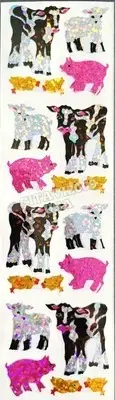 HAMBLY STUDIOS PRISMATIC STICKERS BABY FARM ANIMALS LAMB PIGLET CHICK CALF RARE