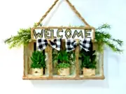 decorative craft- wall hanging box- - succulents ,welcome sign, jute & bows