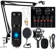 Podcast Equipment Bundle BM-800 Mic Kit with Live Sound Card Adjustable Mic S...