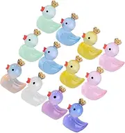 Abaodam Mini Resin Duck Figures 16pcs Luminous Crown Garden Ornaments Miniature Decor for Girls