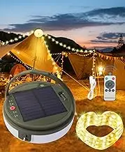 Camping String Lights Solar Upgraded 2 in 1, Camping String Lights Outdoor with 8 Lighting Modes(39.4 Ft)，Solar Power and Type-C Rechargeable, Waterproof Portable Camping Lights for Hiking Decor