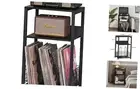 Black End Table, Small Side Table with Metal Frame,Modern Record Player Stand