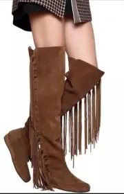 ETRO Suede Brown Leather Fringe OTK Over The Knee Boots Size 6 NIB $1,370