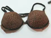 Ladies Brown Leopard Cheetah Print Underwire Padded Bra Size 38C Front Closure