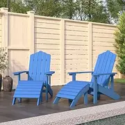 Patio Chair with Backrest, Dining Chair, Garden Adirondack Chairs 2 pcs with Footstools for Lawn, Garden, Yard, Poolside, 73 x 83 x 92 cm, Blue