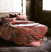 (Queen, Spanish Red) - Boho Paisley Print Luxury Duvet Quilt Cover and Shams 3pc Bedding Set Bohemian Damask Medallion 350TC Egyptian Cotton Sateen (Queen, Spanish Red)
